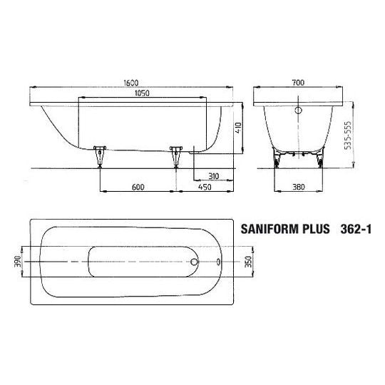 Badewanne KA BW SANIFORM PLUS Mod.362-1, 1600x700, alpinweiß