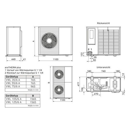 VA Heizungswärmepumpe aroTHERM plus VWL 125/6 A