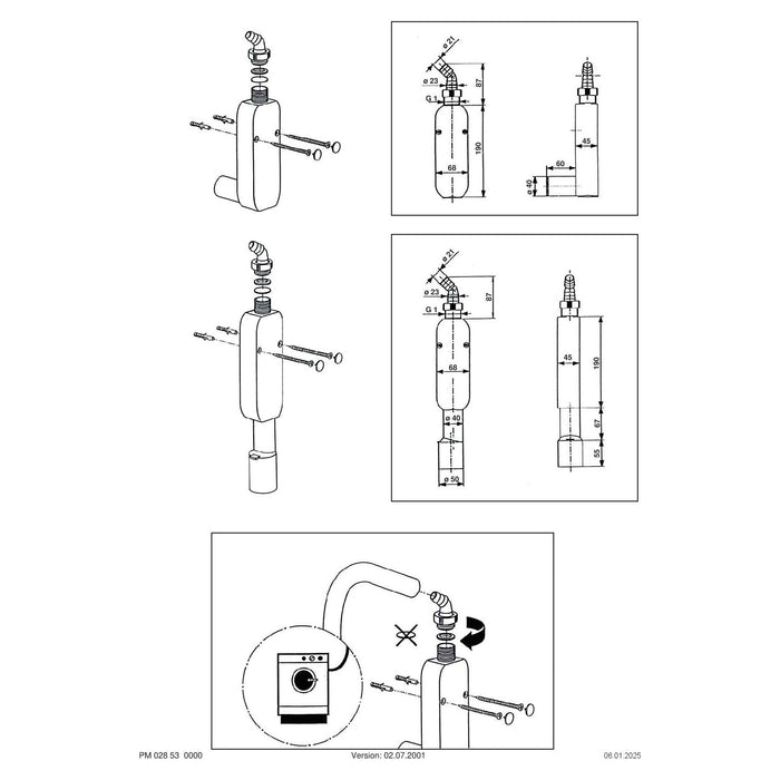 SANIT Wandeinbau-Geruchverschluss für Wasch-o.Geschirrspül,3/4-1" x40/50,"
