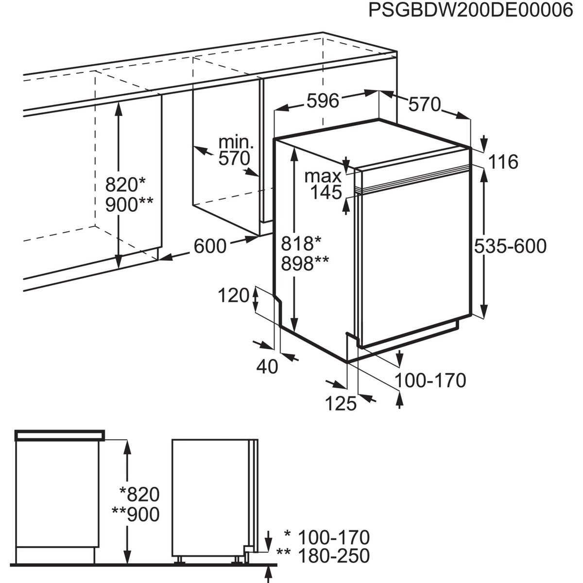 AEG Serie 6000 GT6200C2SGM Geschirrspüler teilintegriert 60 cm – EEK C