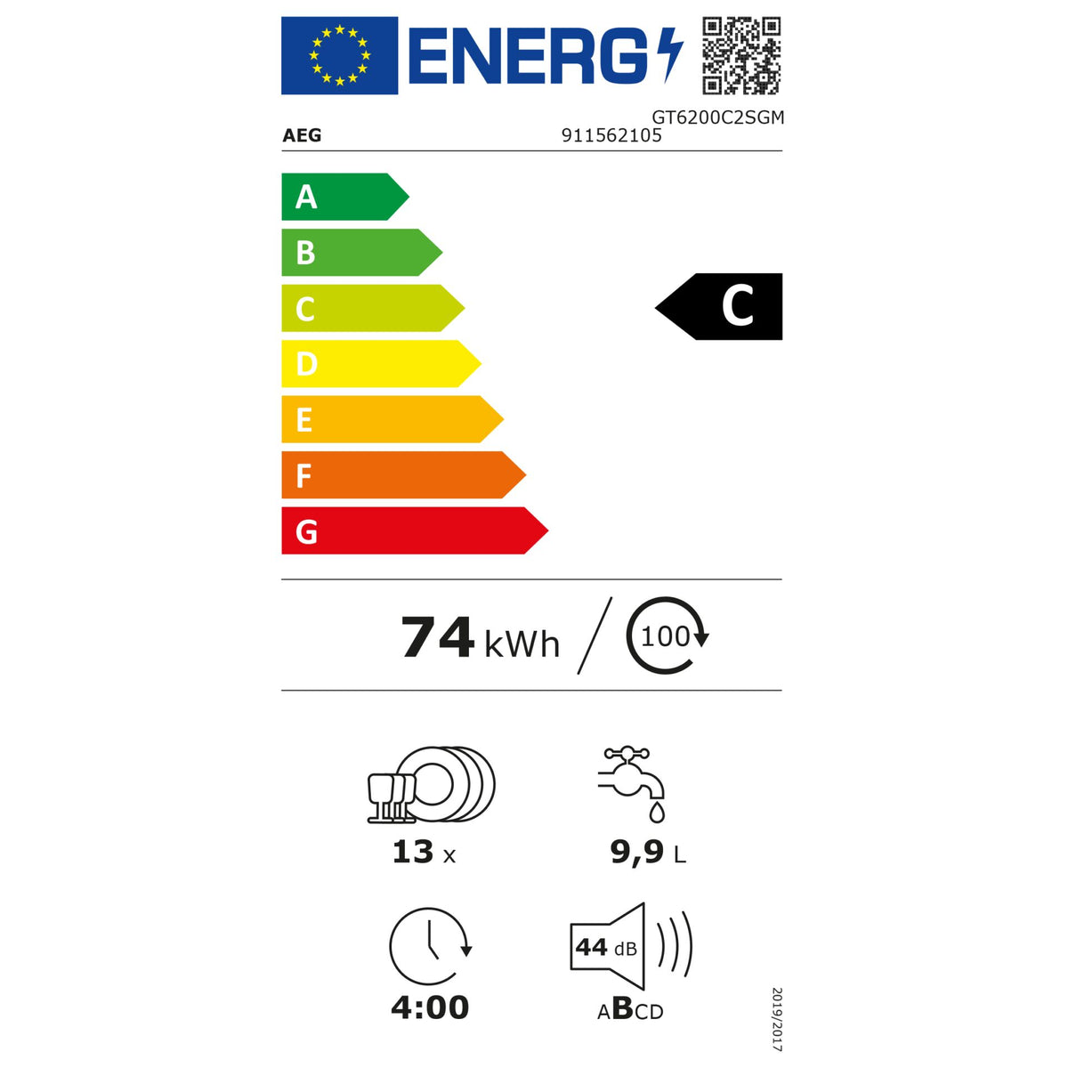 AEG Serie 6000 GT6200C2SGM Geschirrspüler teilintegriert 60 cm – EEK C
