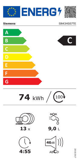 Siemens iQ300 SN43HS07TE Unterbau-Geschirrspüler 60 cm – EEK C
