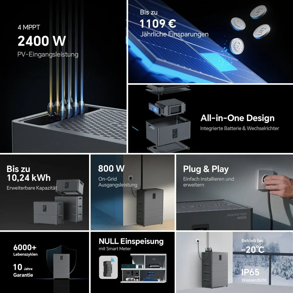 MARSTEK JUPITER C Plus Balkonkraftwerk-Speicher 2,56 kWh – 800 W, 4 MPPT